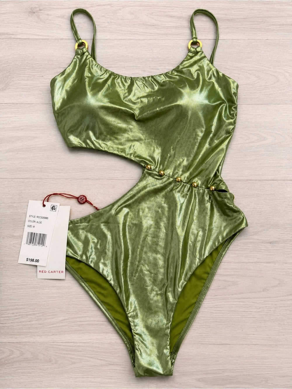 Red Carter Aloe Metallic Cutout One Piece Swimsuit NWT Size M
